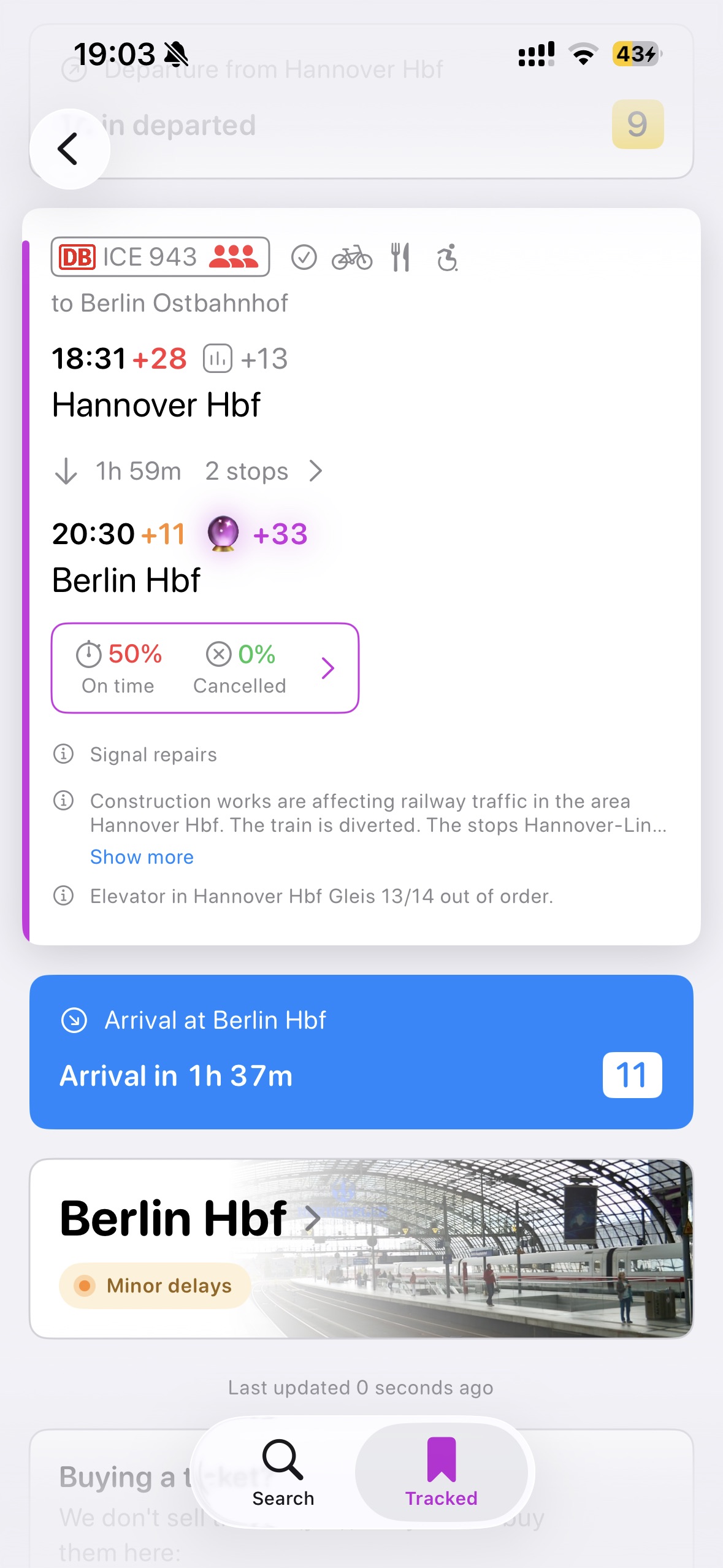 Live journey tracking interface